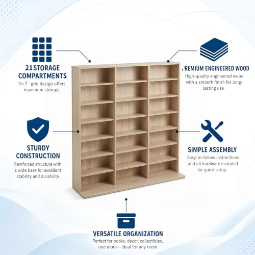 Image of Garvee 7 Tier Tall CD Display Cabinet, 21-Compartment Media Tower, Natural