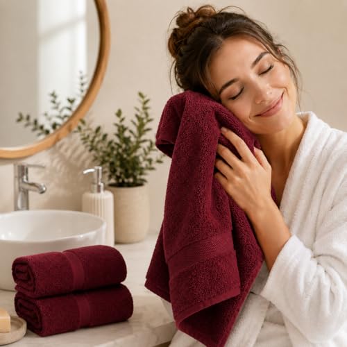 Image of Sulfar 100% Combed Cotton, Quick Drying Highly Absorbent, Luxury Hand Towel Set (Pack of 2, 40 X 70 cm) Red Wine