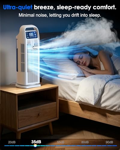 Image of Portable Air Conditioner, 4 in 1 Evaporative Air Cooler with Remote Control, 1200ML Water Tank, 120 Oscillating, 4 Speeds, 12H Timer, Mist Spray Tower Fan for Home Office, White