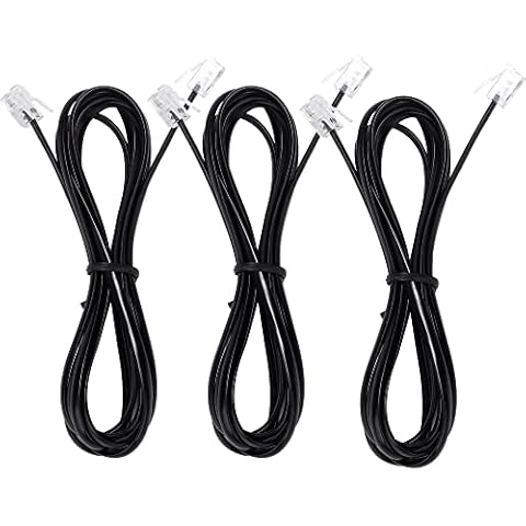 Telephone landline Extension Cord Cable Cord with Standard RJ-11 6P4C Plug (3Ft-3Pack, Black) Cover