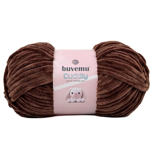 Image of Cuddly Velvet Chenille Yarn, Super Soft Fluffy Bulky for Knitting Crocheting Crafting Blanket Amigurumi, Durable for Shedding, 100 Gram (3.53 Ounces) 109 Yards (100 Meters) (Chocolate Brown)