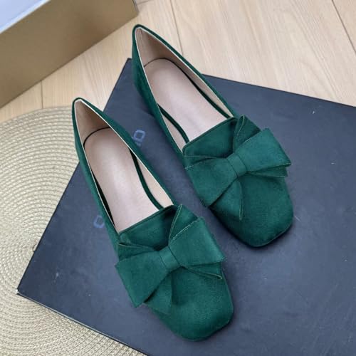 Image of WENJIAZHIZHI Square Toe Bow Ballet Slip-On | Classic Suede Finish,Chic Bow Detail,Effortless Everyday Style,Wedding Party Office,Plus Size Available