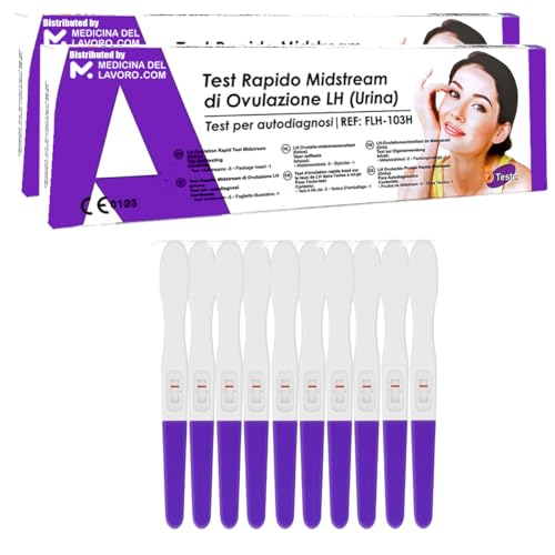 Medicinadellavoro.com - 10 x Test de Ovulación Alta Sensibilidad Aumenta Probabilidad de Embarazo 10 Pruebas 25mIU/ml Registra LH, Tiras Ovulacion Fácil Preciso 99.6%