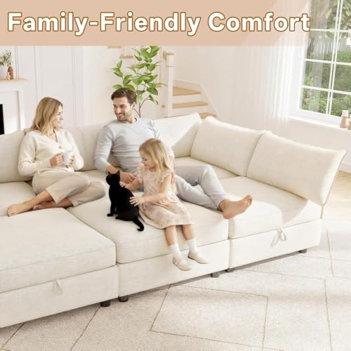 Image of 95.5 inch 6 Seat Modular Sectional Sleeper Sofa, Chenille Modern Modular Sofa Bed Hidden Storage, Convertible L&U Shaped Sleeper Couch with Ottoman, Couches for Living Room, Gray
