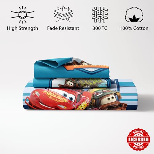 Image of Sassoon Disney Cars Off-Road Digital Printed 100% Cotton Bedsheet with 2 Pillow Covers in 300TC