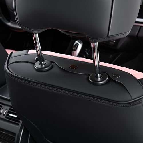 Image of FLORICH Automotive Seat Covers for Cars Front Seats, Leather Car Seat Covers Waterproof Pink & Black Seat Covers 2 Pack, Universal Seat Protector for Most Cars Trucks SUV