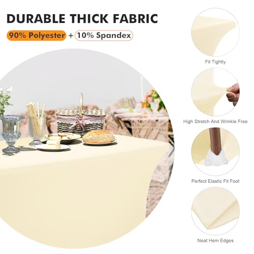 Image of SEPARO 2 Pack 6 Ft Beige Spandex Table Cover Fitted Rectangular Tablecloth Stretchable Fabric Table Cloth 6 ft Wrinkle-Free for Party Tradeshows Banquet Weddings Cocktail