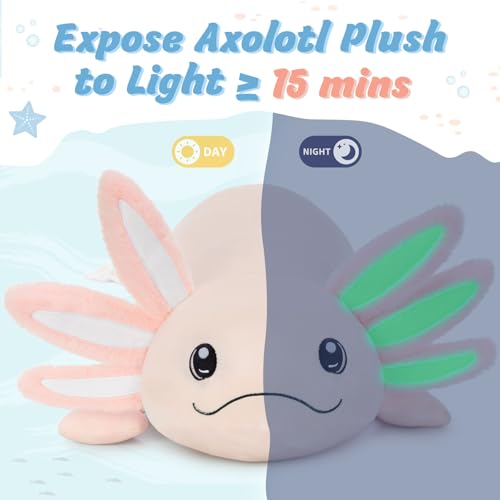 Image of MaoGoLan Giant Glow in the Dark Axolotl Plush Pillow - 48'' Pink Axolotl Stuffed Animal, Hugging Salamander Plush Toy for Kids Girl Boy, Large Salamander Body Pillow Birthday Gift Baby Shower Decor
