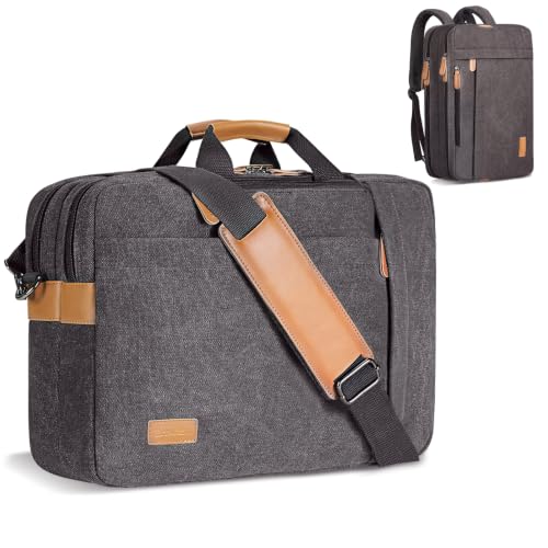 Image of ESTARER Laptop Computer Bag for Men 3 In 1, 17-17.3 Inch Laptop Messenger Bag for Business /Work /Travel, Convertible Backpack Briefcase Water resistant Canvas Laptop Backpack (Grey)