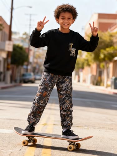 Image of Boy Clothes Plant Camouflage Pants LA Letter Print Top Sweatsuit Fall Boys Outfits Set