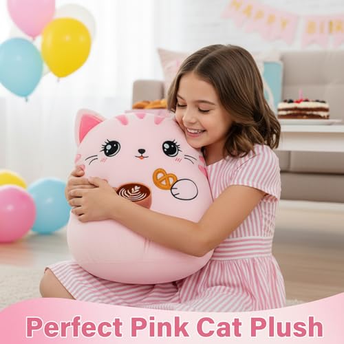 NIUBEHOHO Cat Plush Cushion Body Pillow - 14 Inch Cute Cat Stuffed Animal Cuddle Throw Pillow with Coffee Cookie for Sofa Bed Giant Cat Animal Body Pillow for Adult Kids Animal Plush Cushion — view 2