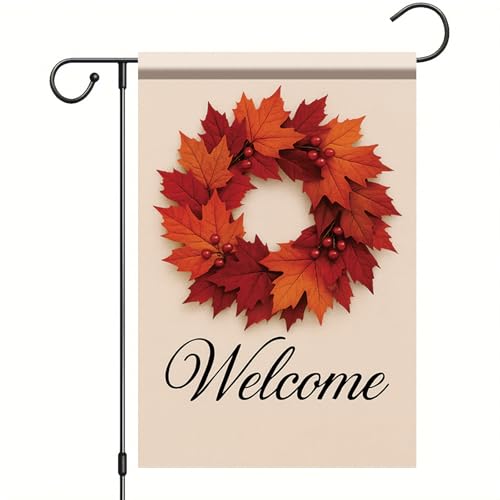 Saoplasa Garden Flag Fall Autumn Outdoor Welcome Decoration Double Sided Maple Leaf Wreath Yard Banner for Thanksgiving Porch Lawn Mailbox 12x18 Inch