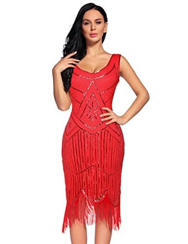 Image of Plus Size 1920s Vintage Fringed Gatsby Sequin Beaded Tassels Hem Flapper Dress for Women