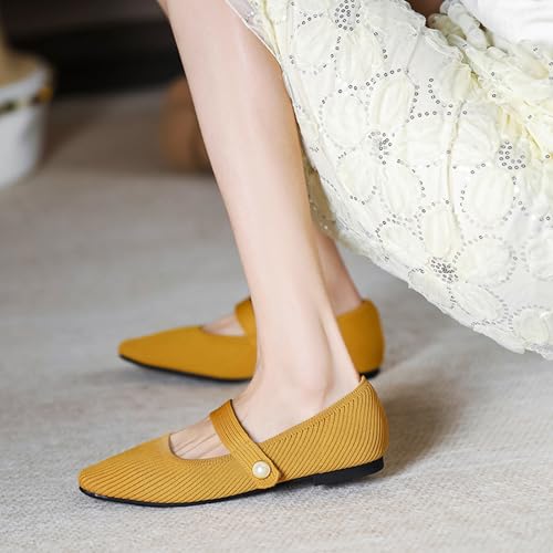 Women's Knit Mary Jane Flats - Lightweight Breathable Slip-On Flats with Adjustable Hook Loop, Pointed Toe Dressy Casual Shoes for Women Machine Washable4