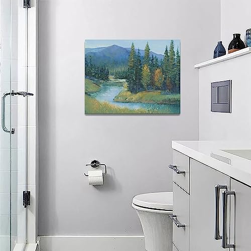 Reoqeosy LGC8JYVY2BSRU9C River Forests Nature Scenery Pictures Wall Art Tree Mountain Wall Decor River Landscape Canvas Painting Framed Artwork thumb #3