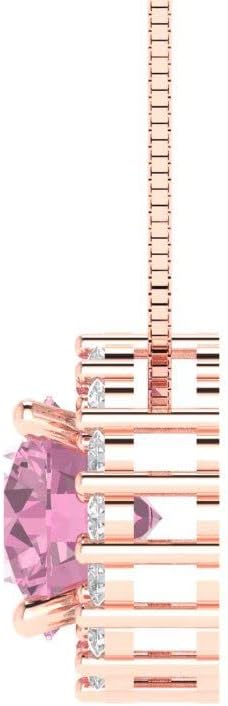 Clara Pucci 1.16 cttw Pink Simulated Diamond Rose Gold-Plated Silver Necklace and Pendant for Women (16" Box Chain,Round Cut,6.5mm) - Image 3
