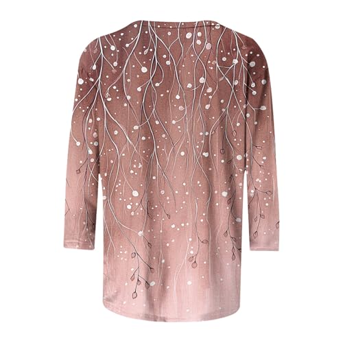 Image of 3 /4 Sleeve Tshirts Shirts for Women Vintage Flowers T Shirt Crew Neck Going Out Tops Elbow Length Sleeve Tops
