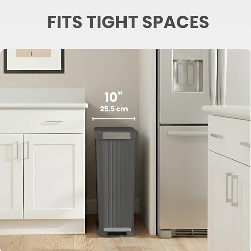 Image of iTouchless SoftStep 50 L / 13.2 Gallon Slim Step Pedal Kitchen Trash Can with Odor Filter, Indoor Recycling Bin, Durable Dent-Proof, Stainless Steel Trim Garbage Bin with Lid, Home Office Gray Plastic