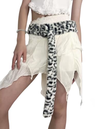 Pooyikoi Women's Belts Y2k Fur Belt Fuzzy Leopard Print Belt Chunky Belts Y2k Accessories for Pants Dress Cheetah Streetwear
