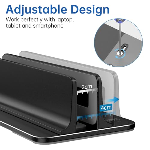 Image of Vertical Laptop Stand for Desk Aluminum Book Holder with Adjustable Slot Desktop Accessories for MacBook Pro /Air Gaming Laptops, Black