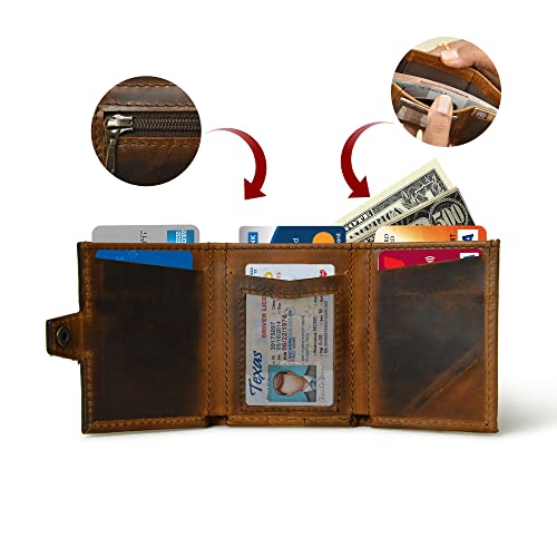 Jajmo Legacy Vintage Full Grain Leather Trifold Wallet with Zipper Pocket, Card holder for men, Compact Wallet Bifold Wallet3
