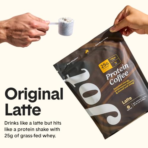 Image of Jot Protein Iced Coffee - 25g Grass-Fed Whey, Only 4 Ingredients - 170mg Caffeine, 1g Sugar, No Artificial Sweeteners - Mix with Water, Milk or Smoothie - Original Latte (15 Servings)