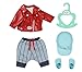 Produktbild BABY born Little Cool Kids Outfit, 4 teiliges Set bestehend aus roter Jacke, karierter Hose, Mütze und Schuhen für 36 cm Puppen, inkl. Kleiderbügel, 832356 Zapf Creation