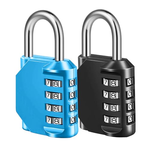 Image of Combination Lock, 4 Digit Combination Padlock for School Gym Sports Locker, Fence, Toolbox, Case, Hasp Cabinet Storage (2 Pack, Light Blue & Black)