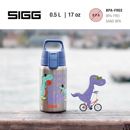 SIGG - Edelstahl Trinkflasche Kinder - Shield One Great Day - Für Kohlensäurehaltige Getränke Geeignet - Auslaufsicher - Federleicht - BPA-frei - Grau - 0,5L