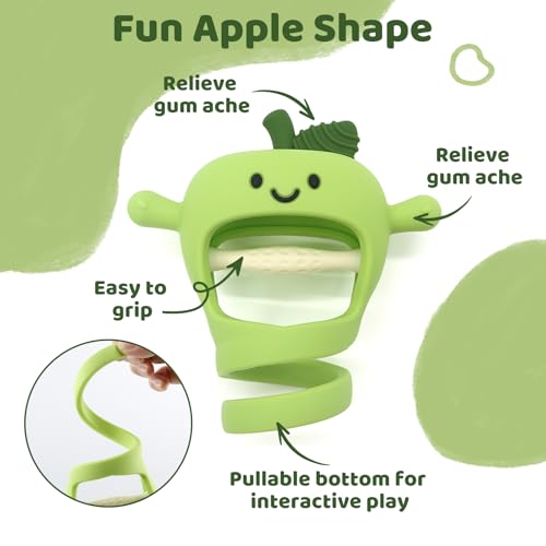 Image of Baby High Chair Suction Toys Teething Chew - Silicone Apple Teething Relief Toys Silicone Teethers Table Toys, Food Grade Silicon for 6 12 18 Months(Green)