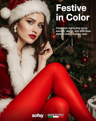 sofsy Fade-Resistant Plus Size Red Tights for Women - Italian Stretch High Waist 40 Den Opaque Pantyhose | Classic Plain Knit, Snag-Proof - XL