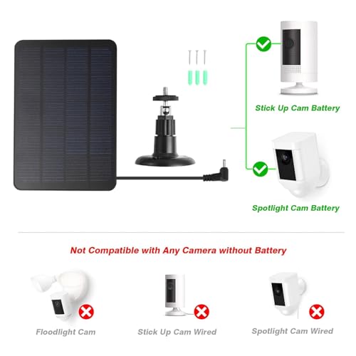 Solarpanel-Ladegerät für Ring Spotlight Cam und Ring Stick Up Cam, IP65 Wasserdichtes Solarpanel mit 5 V 10 W Aufladung, 9,8 Fuß Langes Kabel (CSP4W-DC-B)