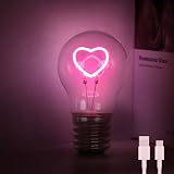 Fieldspark Heart Shaped E40 Rechargeable Light Bulbs, LED Neon Table Cordless Light, Edison Art Battery Operated Lamp for Gifts, Home Decor, Valentines Day, Galentines Day, 1 Pack