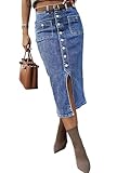 seiveini Faldas de Mezclilla Mujer Larga Elegant Falda Vaquera Largas con Aberturas Botones de Cintura Alta Vintage B Azul XXL