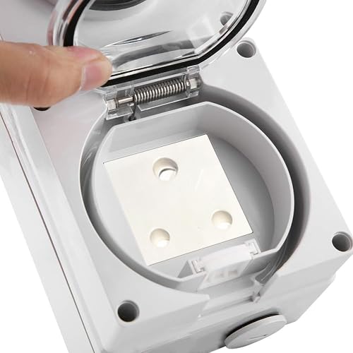 Image of MX IP66 Waterproof Outdoor Electrical Indian Socket Box 16A /250V with Spring Lid Cover, Weatherproof Dustproof ABS Enclosure for Garden Balcony Terrace indian Socket with Safety Shutter