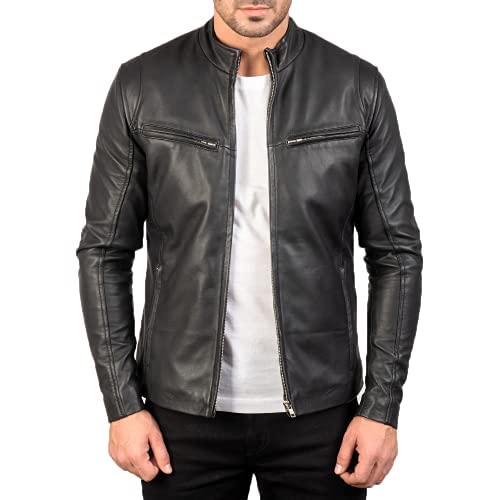 A1 SKIN FASHION Genuine Leather Handmade Black Biker Jacket for Men's (A1_M_LJ_068_Black)