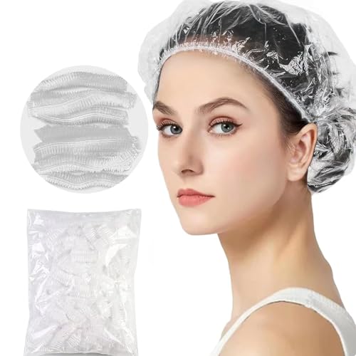 Image of Shower Cap (Pack Of 100) - Reusable Waterproof Bath Cap for Women and Men - Premium Quality | Hair Bath Caps for Bathroom | Hotel | Spa | Hair Salon & Haircare | Home Use | Portable Travel