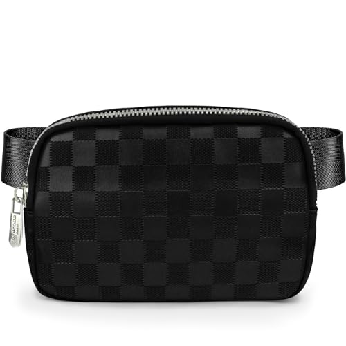 DANCOUR Black Checkered Belt Bag – Sleek Leather Crossbody Fanny
