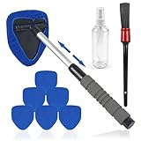 Auto Scheibenreiniger, 180° Schwenkbar Windschutzscheiben Reiniger, Autoscheiben Innenreiniger mit Ausziehbarer Griff, Reinigungswerkzeug Auto mit Mikrofaserpads, Klimaanlagenbürste und Sprühflaschen