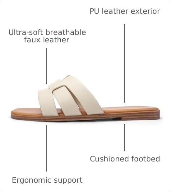 Image of Flat Sandals for Women Comfortable Slip On Dressy Summer Leather Slides with Square Open Toe