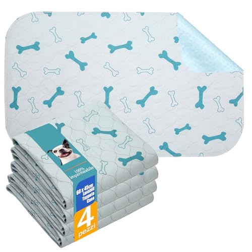 Geyecete-4 Pezzi 60 * 45cm Lavabili Traversine Cani,Riutilizzabili Tappetini igienici per Cani,Traversine Cane Assorbenti,Impermeabile Tappetini per Cane,Cuccioli,Gattini,Porcellini d'India-Blu