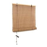 The Secret Home - Persiana Enrollable de Bambú - Cortina de Caña con Elevador - Decoración para Ventanas o Puertas (Largo. 60 cm x Alto. 140 cm (máx.))