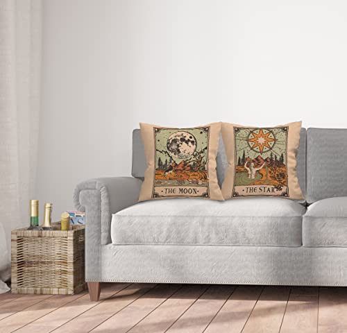 Uinhmop 18''×18''Set Of 2 Tarot The Moon The Star Throw Pillow Cover,Tarot Card Decor Decorations For Home Bedroom Living Room Girls Room,Gifts For Tarot Astrology Lovers Women Girls Daughter Sister #TOP1