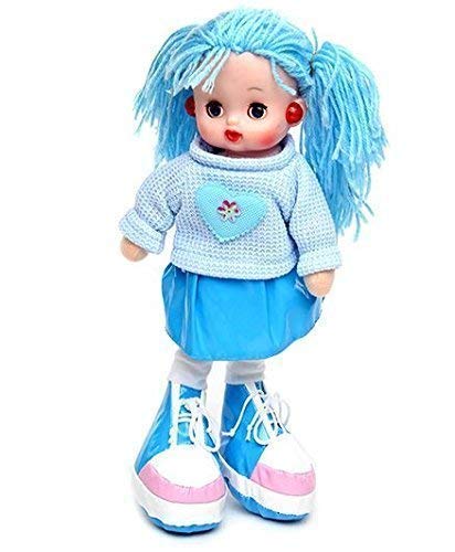 ARTLABEL Beautiful Cute Looking Musical Babydoll Stroller Dolls Singing Super Cuddly Soft Plush Stuffed Doll for Baby Girls Toy Helps to Learn Role Play Safe Toy for Kids (Blue Wool Doll, Medium)