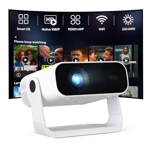 Mini proyector inteligente con WiFi y Bluetooth, 350 ANSI 1080P HD, soporte giratorio de 360°, soporte 4K y más de 10000 aplicaciones integradas, proyector portátil de películas en casa