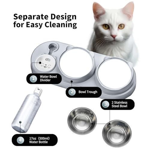 Marchul 3 In 1 Cat Bowl, Cat Food Bowl Set With Water Dispenser And 2 Stainless Steel Water Bowls, 15° Tilted Pet Raised Cat Bowls For Indoor Cats, Small Or Medium Sized Dogs, Grey - 4