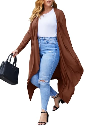 IN'VOLAND Women's Plus Size Cardigan Long Sleeve Open Front Drape Cardigans Lightweight Long Duster