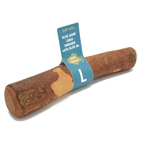 pet wiz Wood Dog Chews | Helps Oral Hygiene Provides Mental Stimulation and Reduce Stress | Natural Durable and Sustainable (Large Olive Wood)
