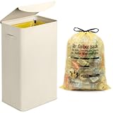 Lifewit Stojak na Odpady 100L, Stabilny Kosz na Butelki z Pokrywą, Łatwe Wyjmowanie od Góry, Pojemnik do Recyklingu Butelek oraz Materiałów, Kuchnia i Dom, Kość Słoniowa