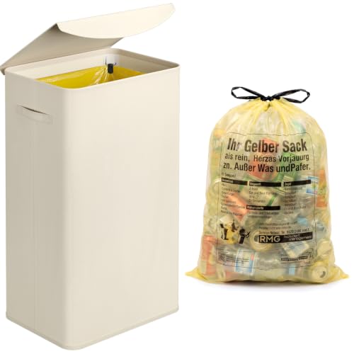Lifewit Stojak na Odpady 100L, Stabilny Kosz na Butelki z Pokrywą, Łatwe Wyjmowanie od Góry, Pojemnik do Recyklingu Butelek oraz Materiałów, Kuchnia i Dom, Kość Słoniowa